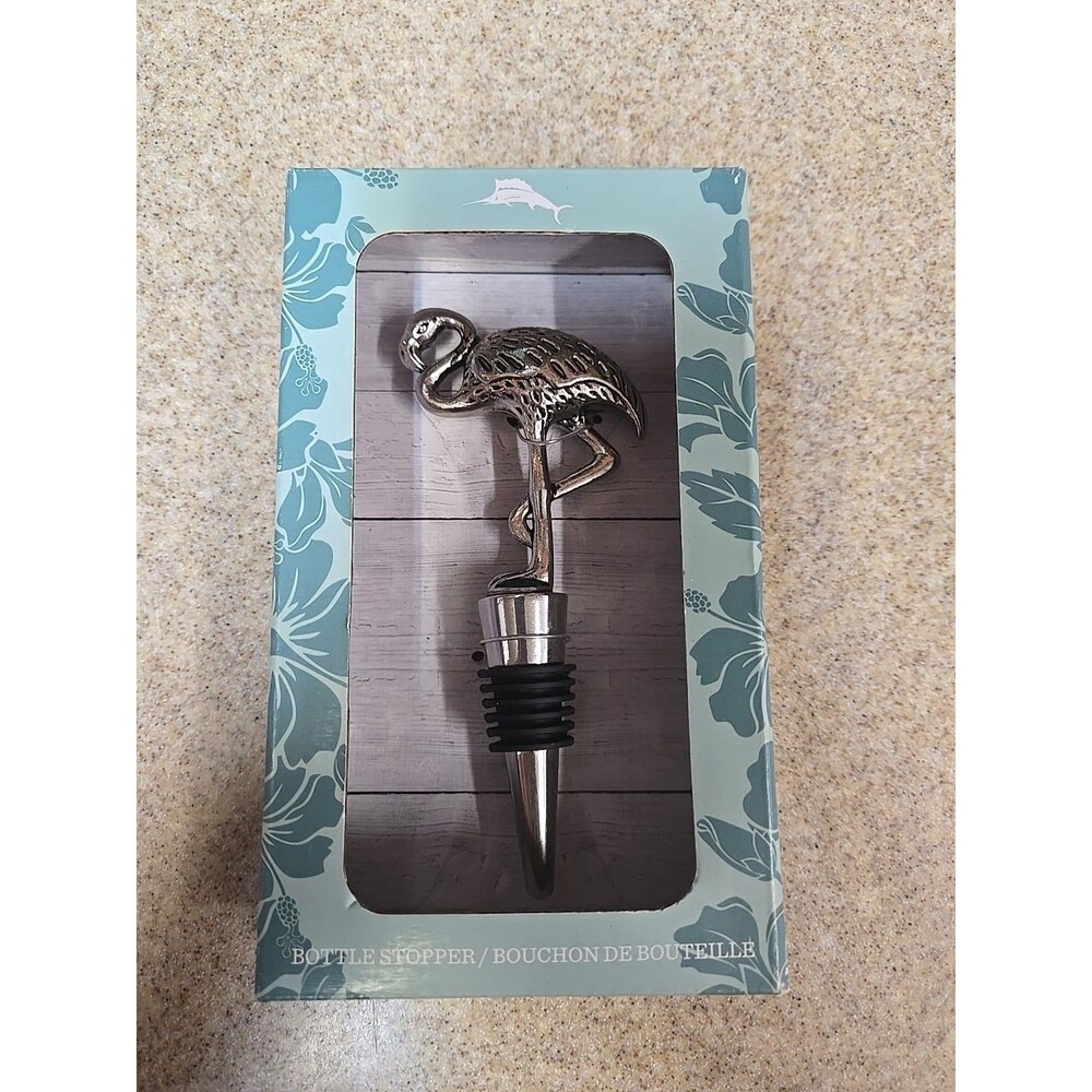 Tommy Bahama Silver Flamingo Metal Bottle Stopper Wine Topper NEW